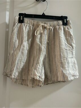 Lucky Brand Cream and Tan Striped Linen Drawstring Women's Shorts